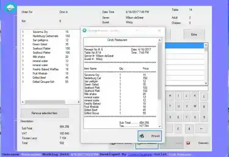 Cindy Restaurant System in C# and MS SQL Server with Source Code