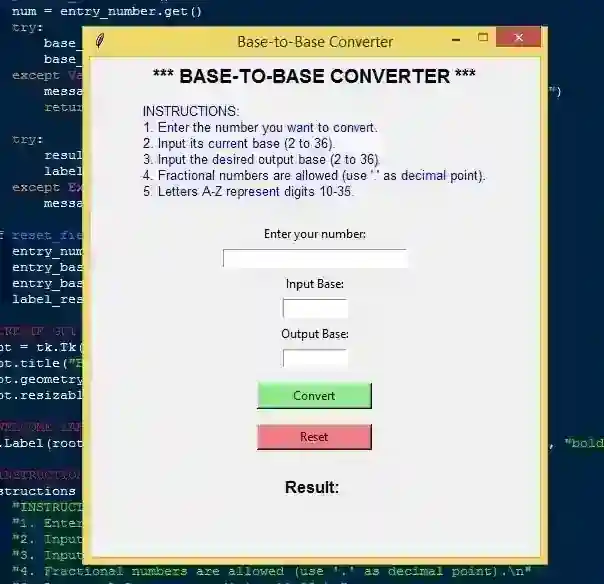Base to Base Converter App Using Tkinter in Python with Source Code