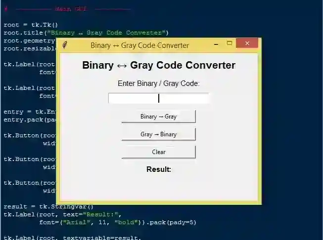 Binary to Gray Code Converter App Using Tkinter in Python with Source Code