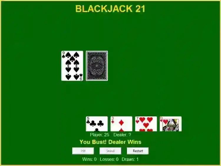 Blackjack 21 Game Using Tkinter in Python with Source Code