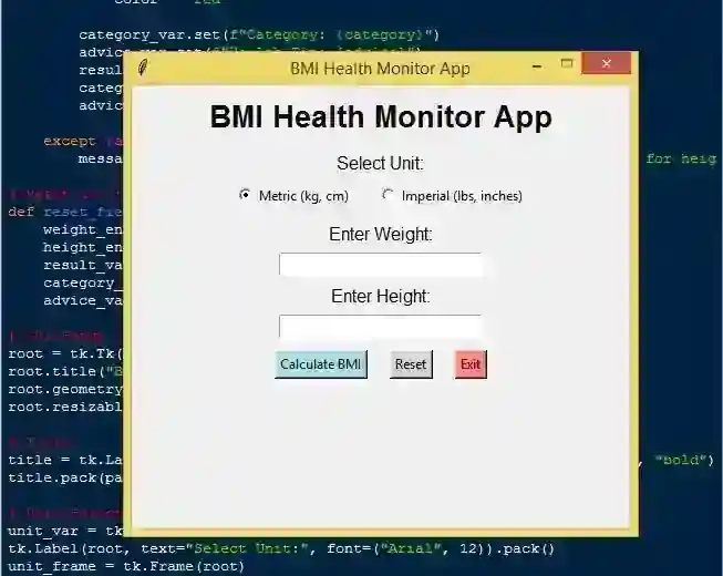 BMI Health Monitor App Using Tkinter in Python with Source Code