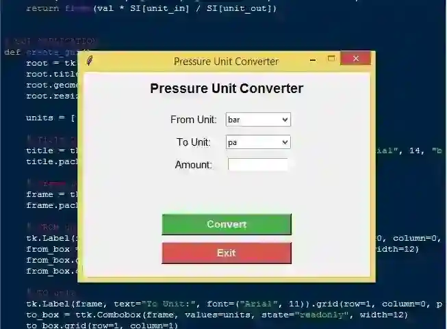Pressure Conversion App Using Tkinter in Python with Source Code