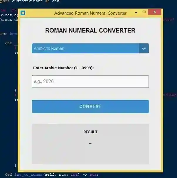 Roman Numeral Converter App Using Tkinter in Python with Source Code