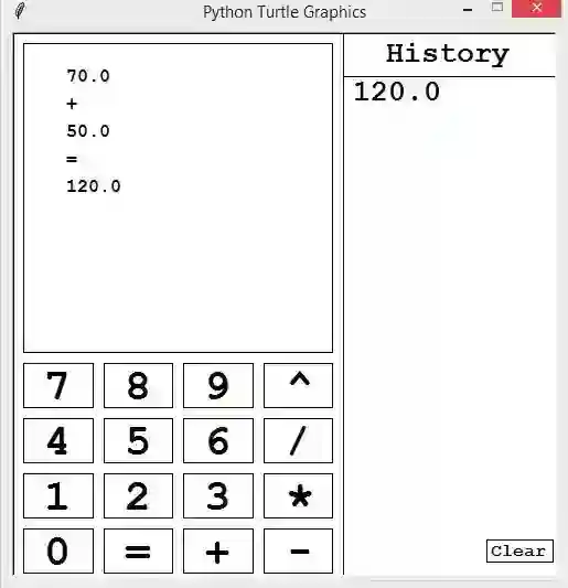 Simple Calculator GUI Project using Turtle in Python Free Source Code