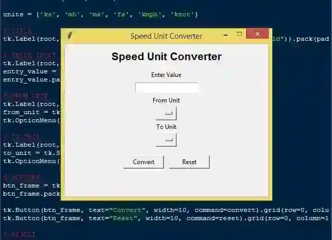 Speed Conversion App Using Tkinter in Python with Source Code