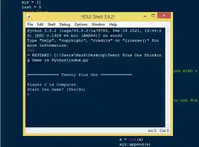 Twenty Plus One Drinking Game in Python with Source Code