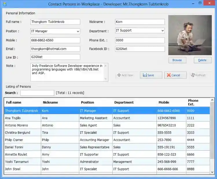 Contact Persons CRUD System using VB.Net and MS Access with Source Code