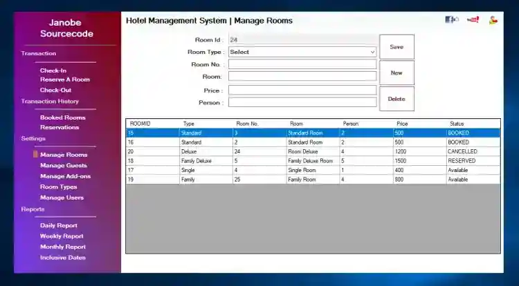 Hotel Management System in VB.Net Integrated with Bunifu Framework and MySQL Database with Source Code