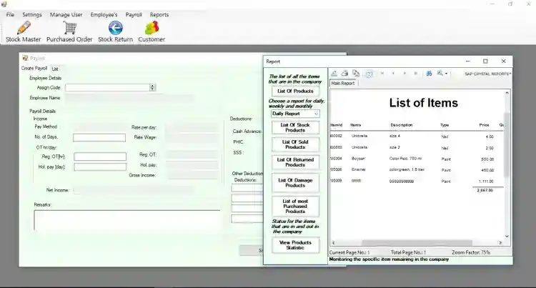 Inventory with Payroll System in VB.Net and MySQL Database with Source Code